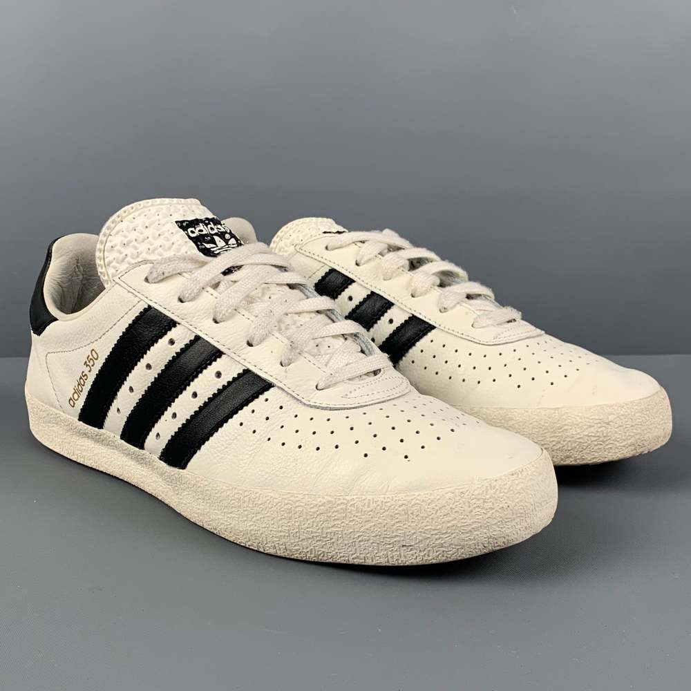 ADIDAS White Black Leather Low Top 350 Sneakers - Picture 2 of 8